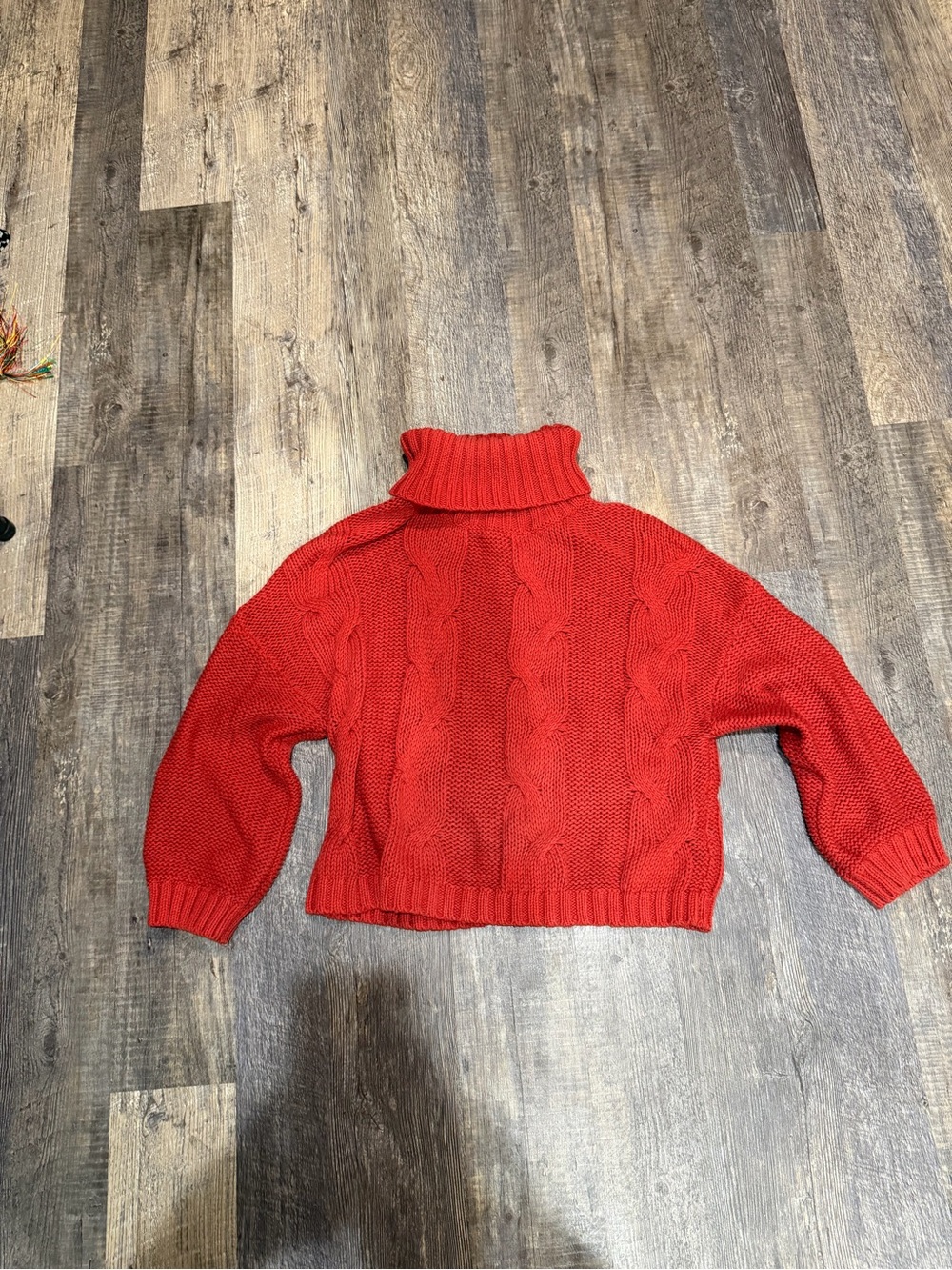 Red Cable-Knit Turtleneck Sweater - Juniors